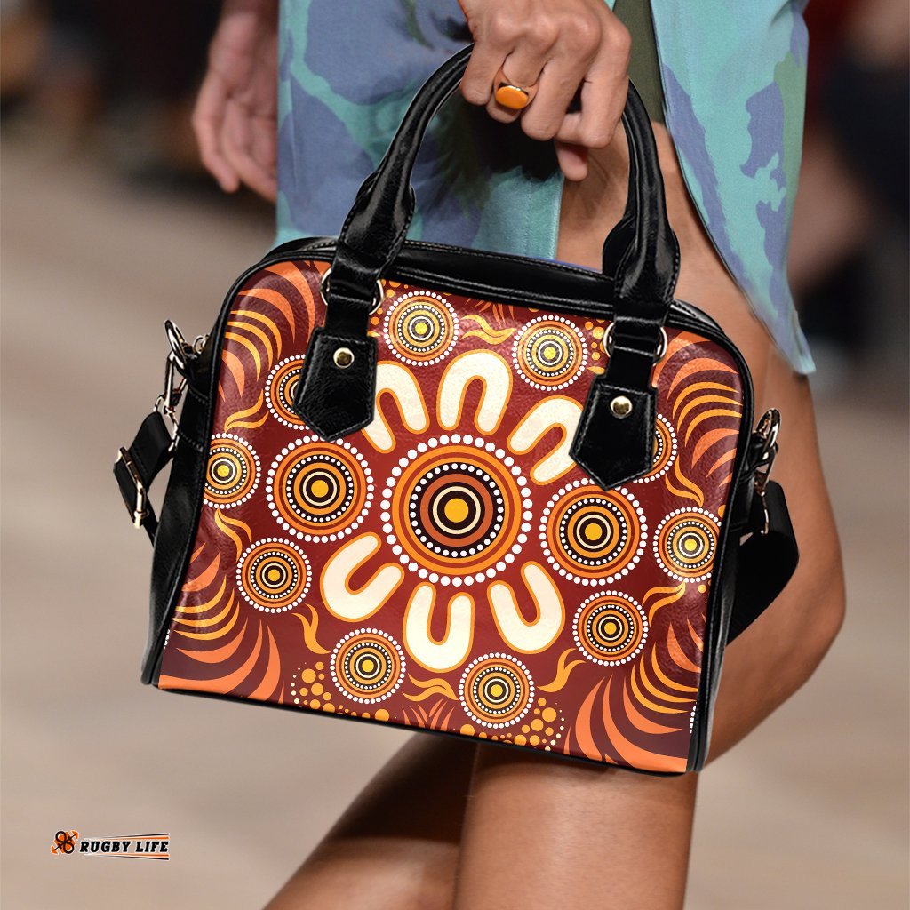 Aboriginal Shoulder Handbag - Circle Flowers Patterns Ver03