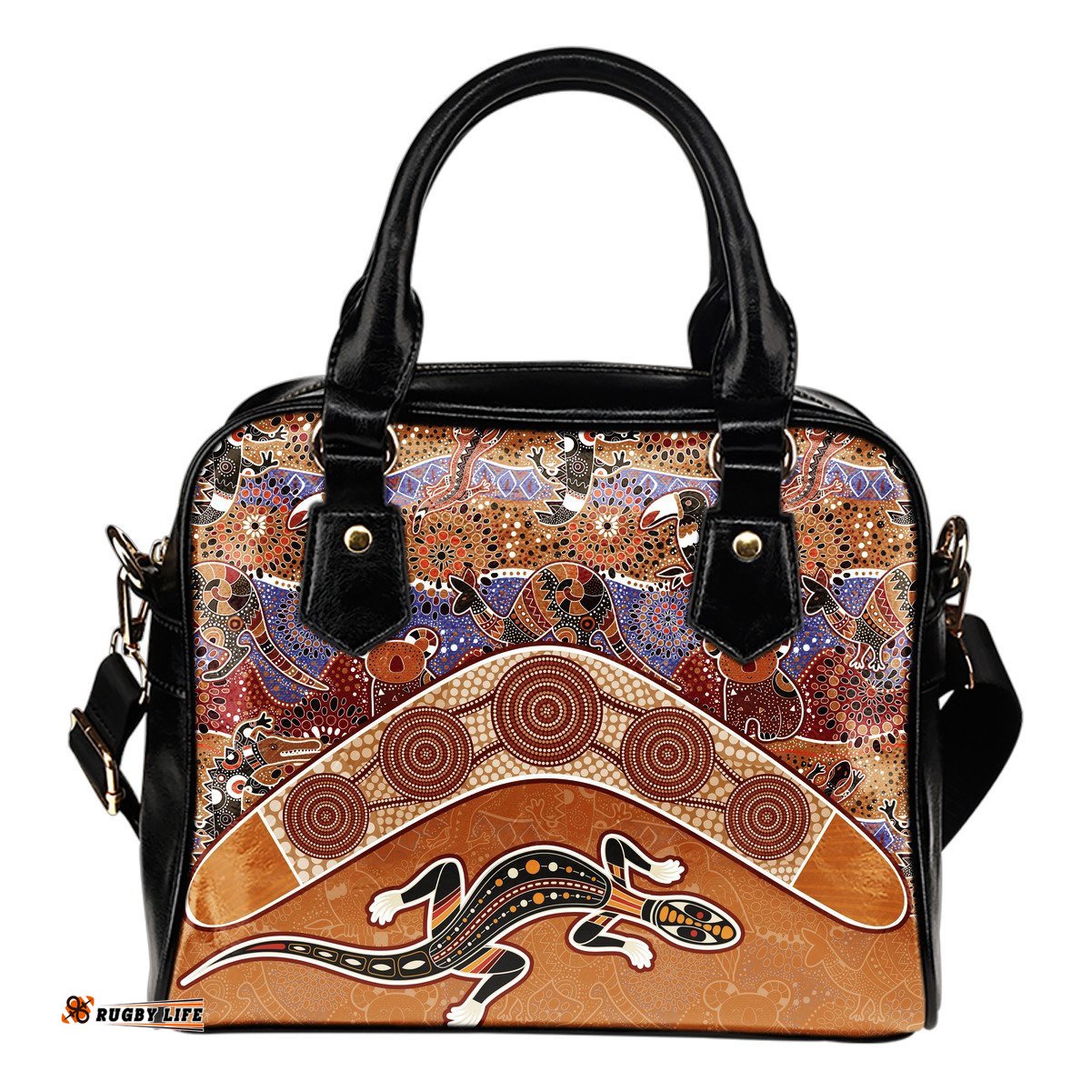Shoulder Handbags - Aboriginal Patterns Handbags Lizard Boomerang