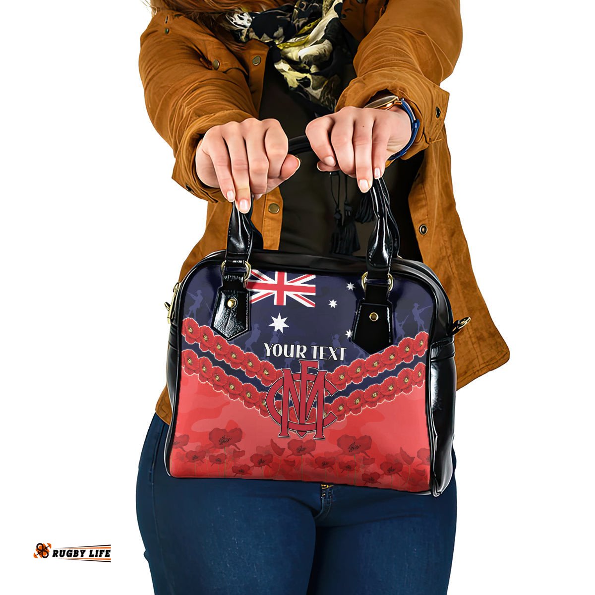 Custom Demons Football Shoulder Handbag ANZAC Lest We Forget
