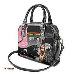 Personalised Panther Rugby NRL Premiers Shoulder Handbag Panther Pride Black & Pink Aboriginal Mix Art