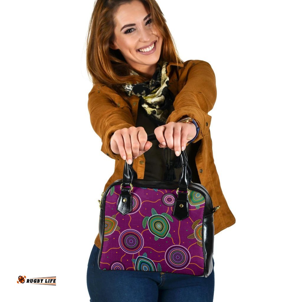 Shoulder HandBag - Aboriginal Turtle Purple Australia Dot Patterns BN17v