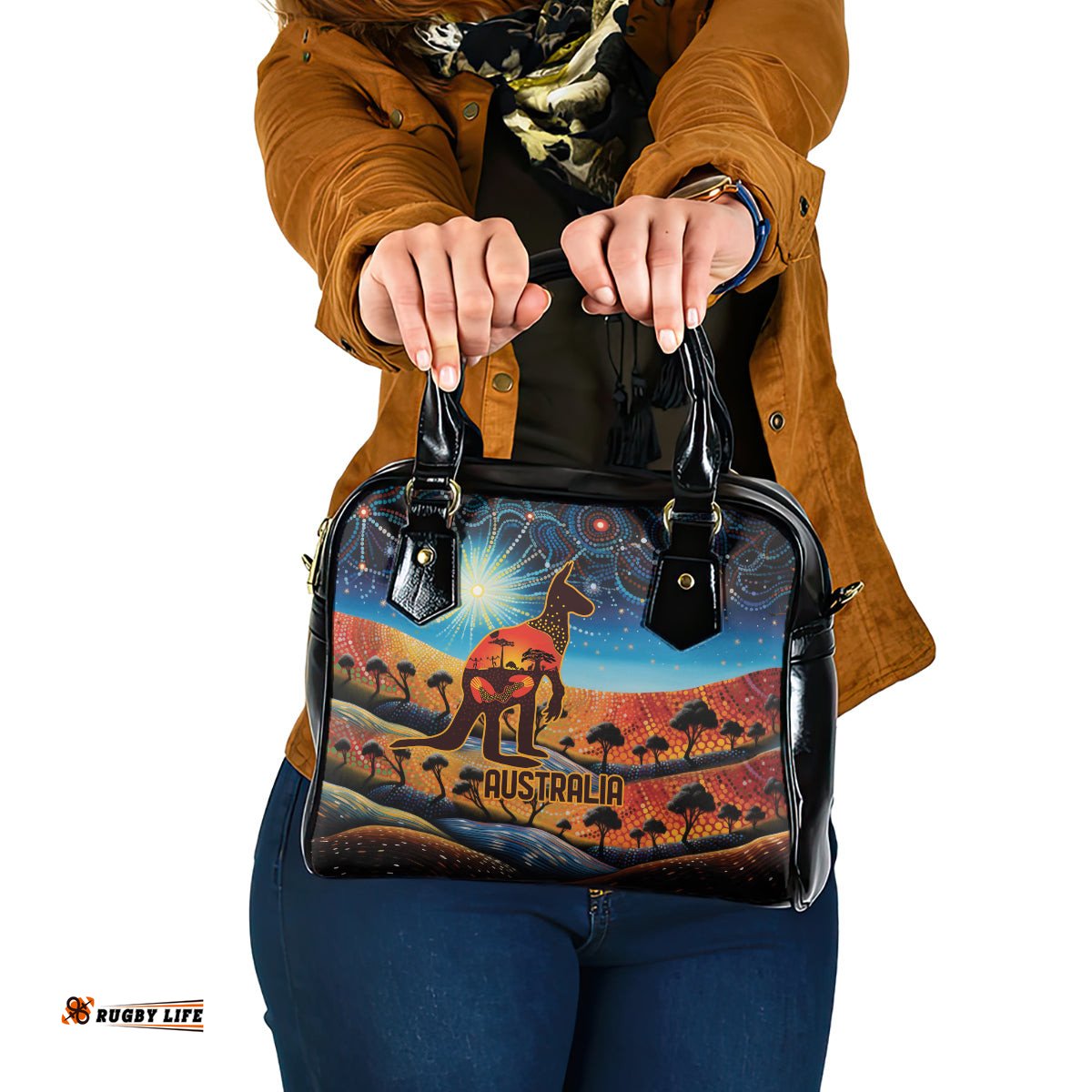 Aboriginal Dots Stary Sky With Kangaroo Shoulder Handbag