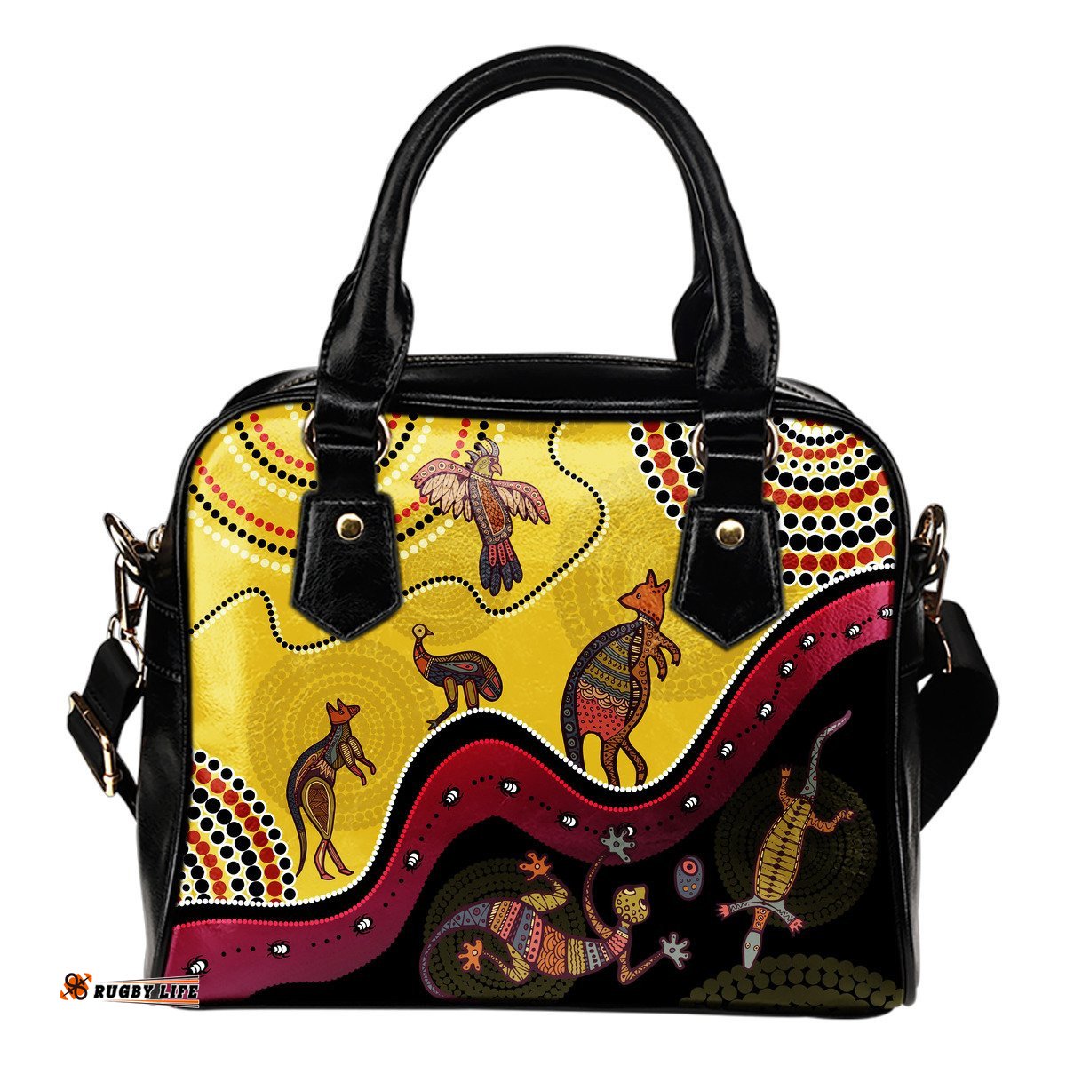 Aboriginal Shoulder Handbag - Indigenous Animals Life Art