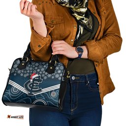 Custom Blues Football Christmas Shoulder Handbag Merry Xmas 2023 Mix Aboriginal Art