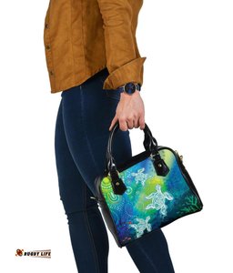 Aboriginal Shoulder Handbags - Indigenous Turtle Ocean Dot Painting Art