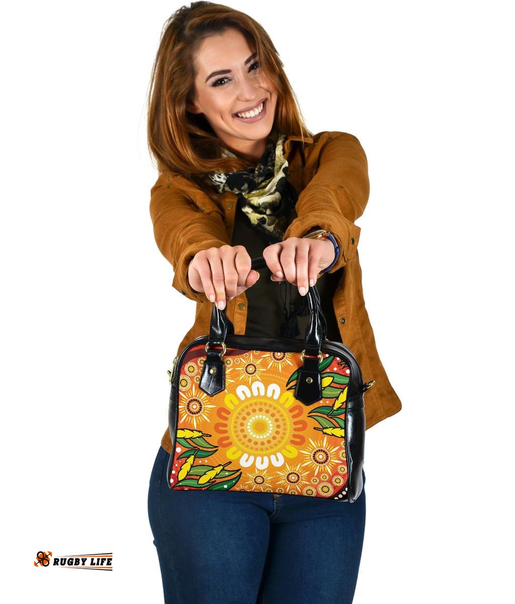 Shoulder Handbag - Indigenous Circle Leaf Patterns