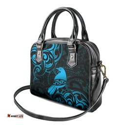 New Zealand Tui Bird Shoulder Handbag Aotearoa Maori Pattern - Blue