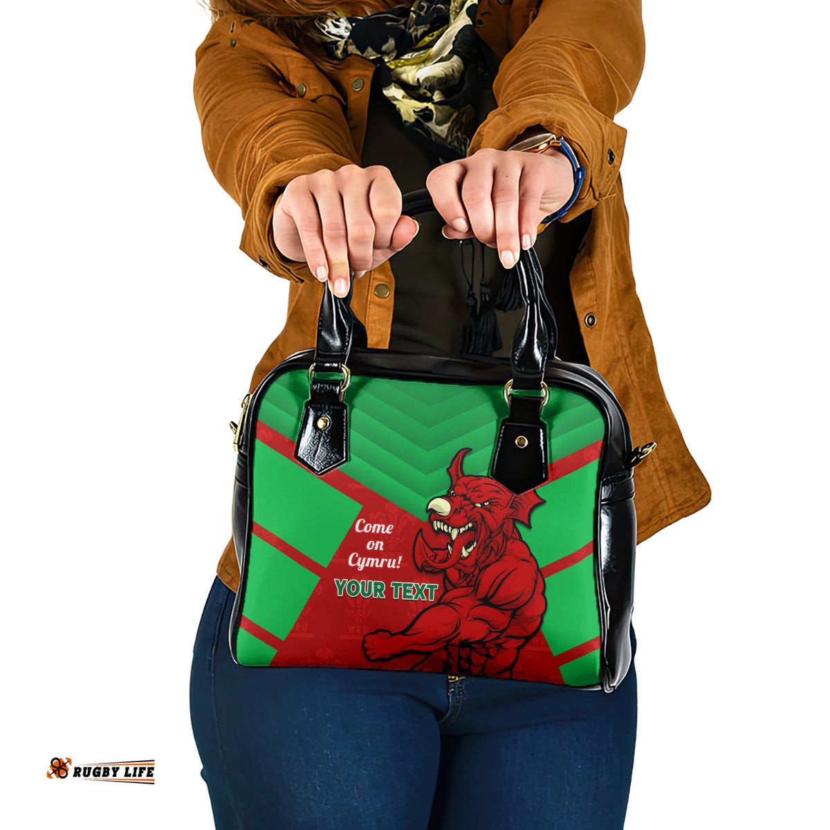 Custom Wales Rugby Shoulder Handbag 2024 Six Nations Come On Cymru Mascot Sporty