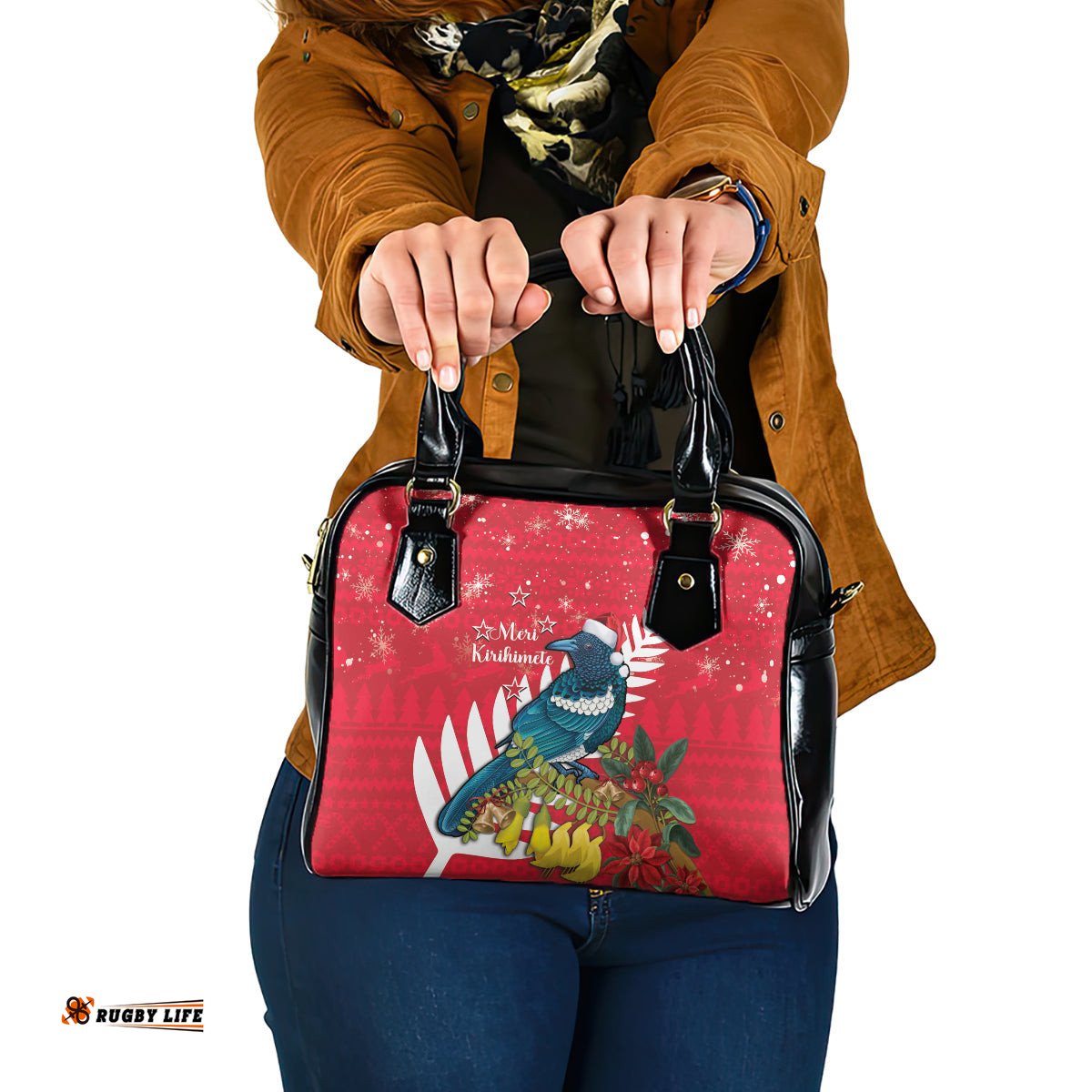 New Zealand Christmas In July Shoulder Handbag Tui Bird With Kowhai Meri Kirihimete