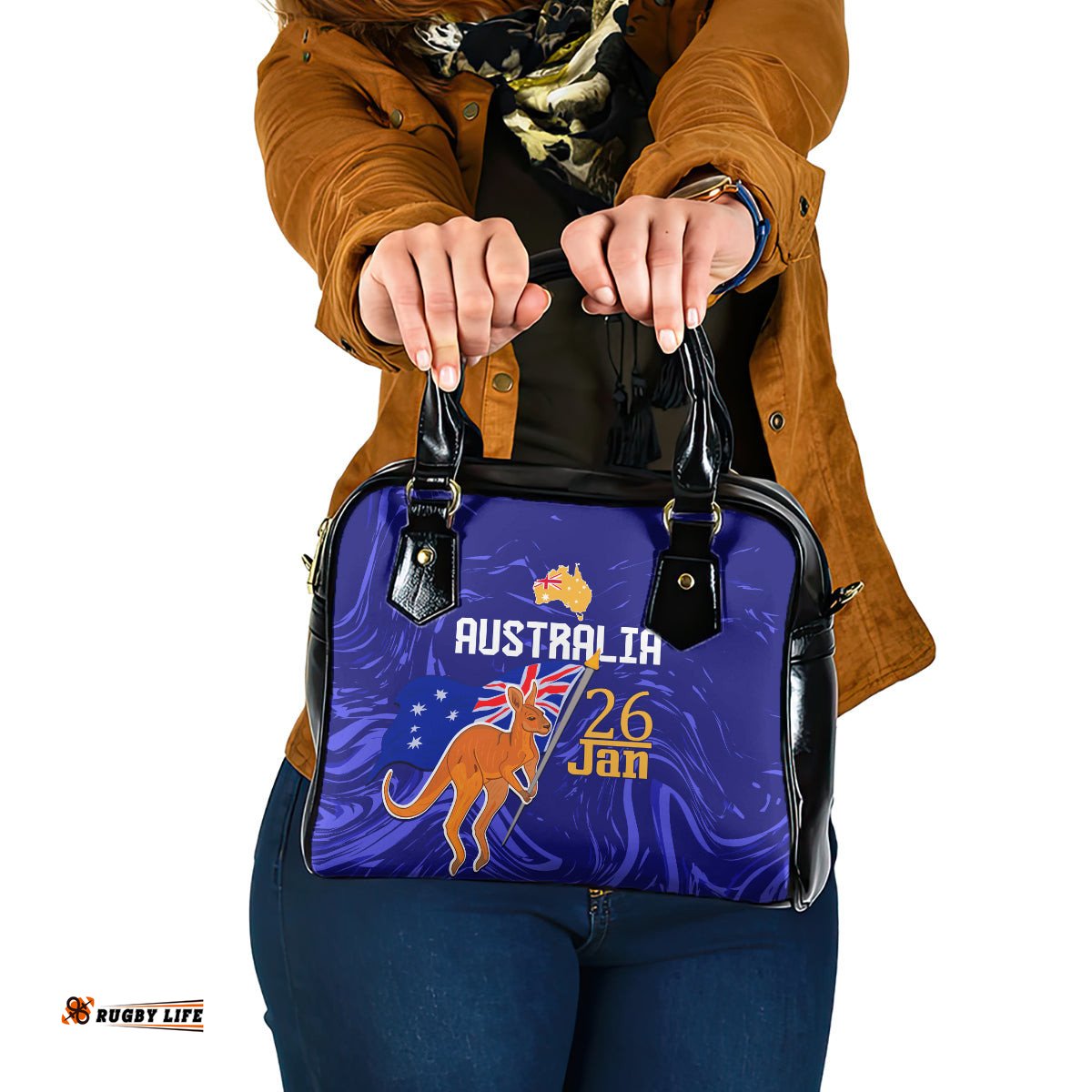 Proud To Be Australia Day Shoulder Handbag Kangaroo with Flag Color
