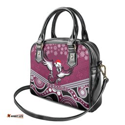 Custom Sea Eagles Rugby Christmas Shoulder Handbag Merry Xmas 2023 Mix Aboriginal Art