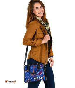 Custom Text Aboriginal Shoulder Handbag - Indigenous Footprint Patterns Blue Color