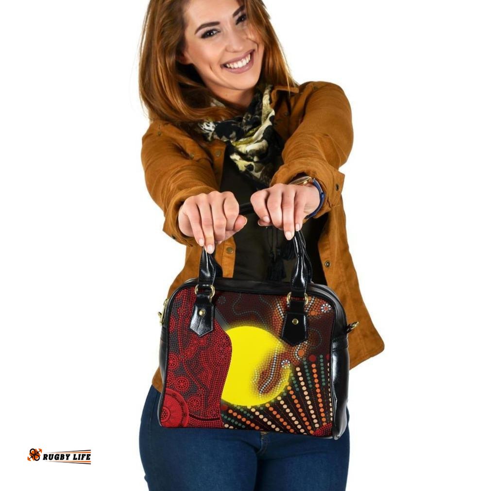Aboriginal Shoulder Handbag - Indigenous Snake Sun Dot Painting