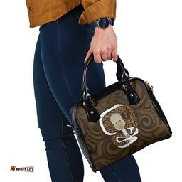 Gold New Zealand Eel Shoulder Handbag Aotearoa Maori Tuna With Kotiate Weapon