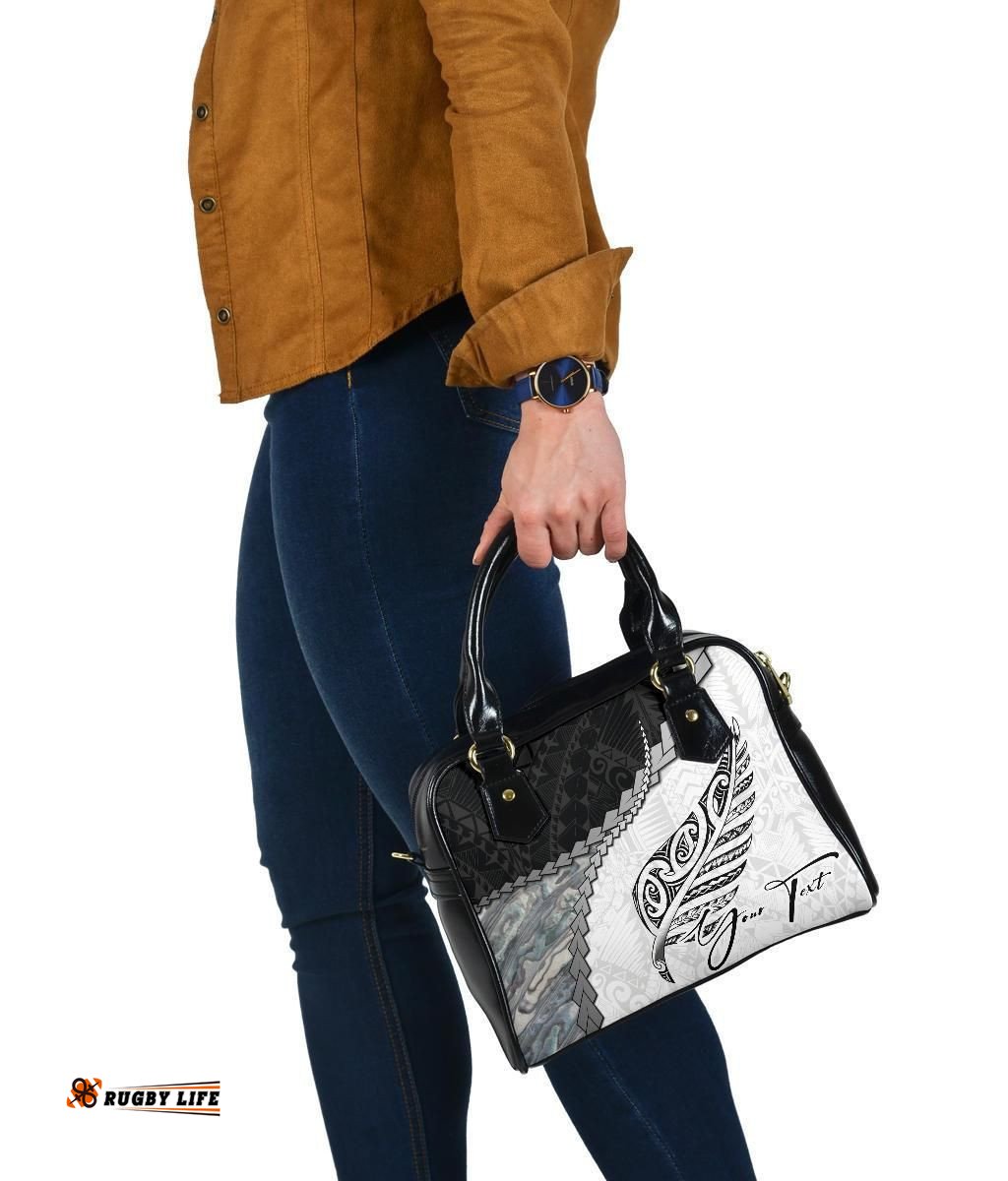 Signature Custom, Paua Shell Maori Silver Fern Shoulder Handbag White
