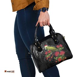 Meri Kirihimete Kakapo Shoulder Handbag Black Silver Fern Christmas Vibe