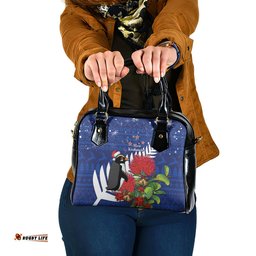 New Zealand Christmas In July Shoulder Handbag Fiordland Penguin With Pohutukawa Flower