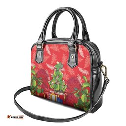Kakapo New Zealand Christmas Shoulder Handbag Meri Kirihimete Pohutukawa - Red Color