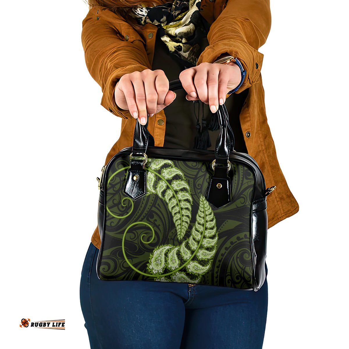 Green New Zealand Paisley Silver Fern Shoulder Handbag Aotearoa Maori