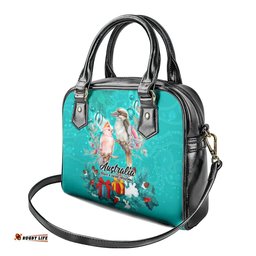 Kookaburra and Cockatoo Shoulder Handbag Australia Merry Christmas Aboriginal Teal Style