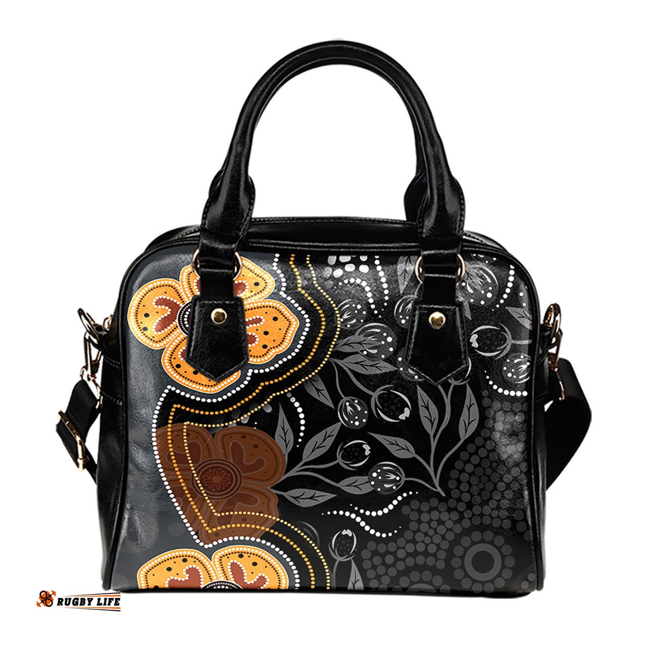 Indigenous Australian Aboriginal Aboriginal Dot Art With Bush Flowers Shoulder Handbag