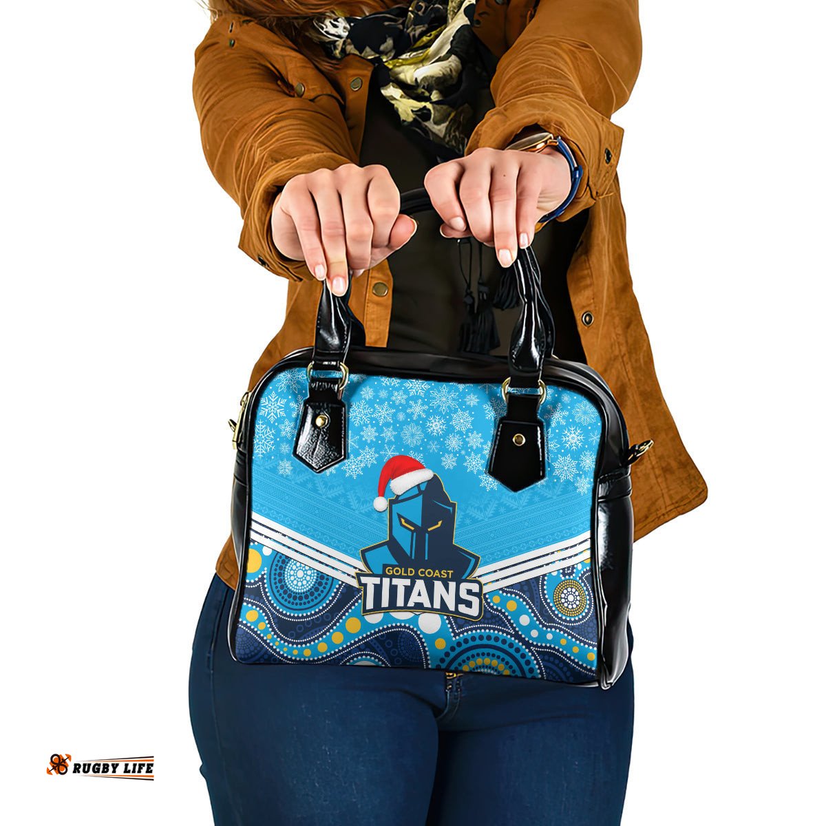 Custom Titans Rugby Christmas Shoulder Handbag Merry Xmas 2023 Mix Aboriginal Art