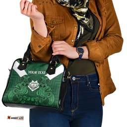 Custom Aotearoa Rugby Shoulder Handbag New Zealand Maori Kete Poutama Pattern