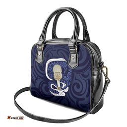 Blue New Zealand Eel Shoulder Handbag Aotearoa Maori Tuna With Kotiate Weapon