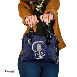 Blue New Zealand Eel Shoulder Handbag Aotearoa Maori Tuna With Kotiate Weapon