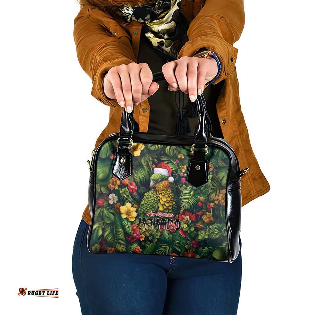 Meri Kirihimete Kakapo Shoulder Handbag New Zealand Christmas with Tropical Vibe