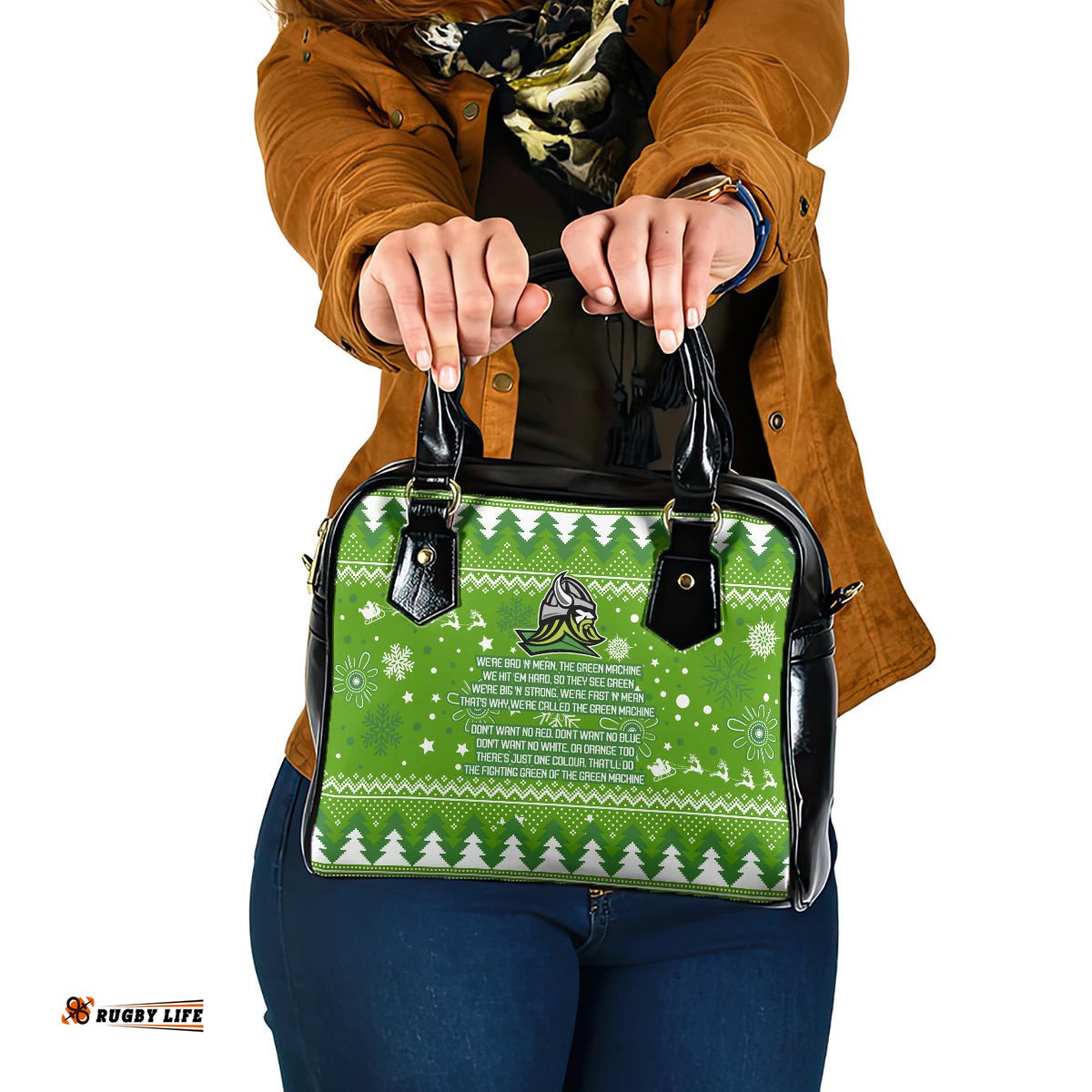 Raiders Rugby Shoulder Handbag The Mighty Green Machine 2023 Christmas Vibe