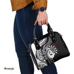 Personalised New Zealand Darts Shoulder Handbag Aotearoa Fern Mix Paua Shell Manaia - Black
