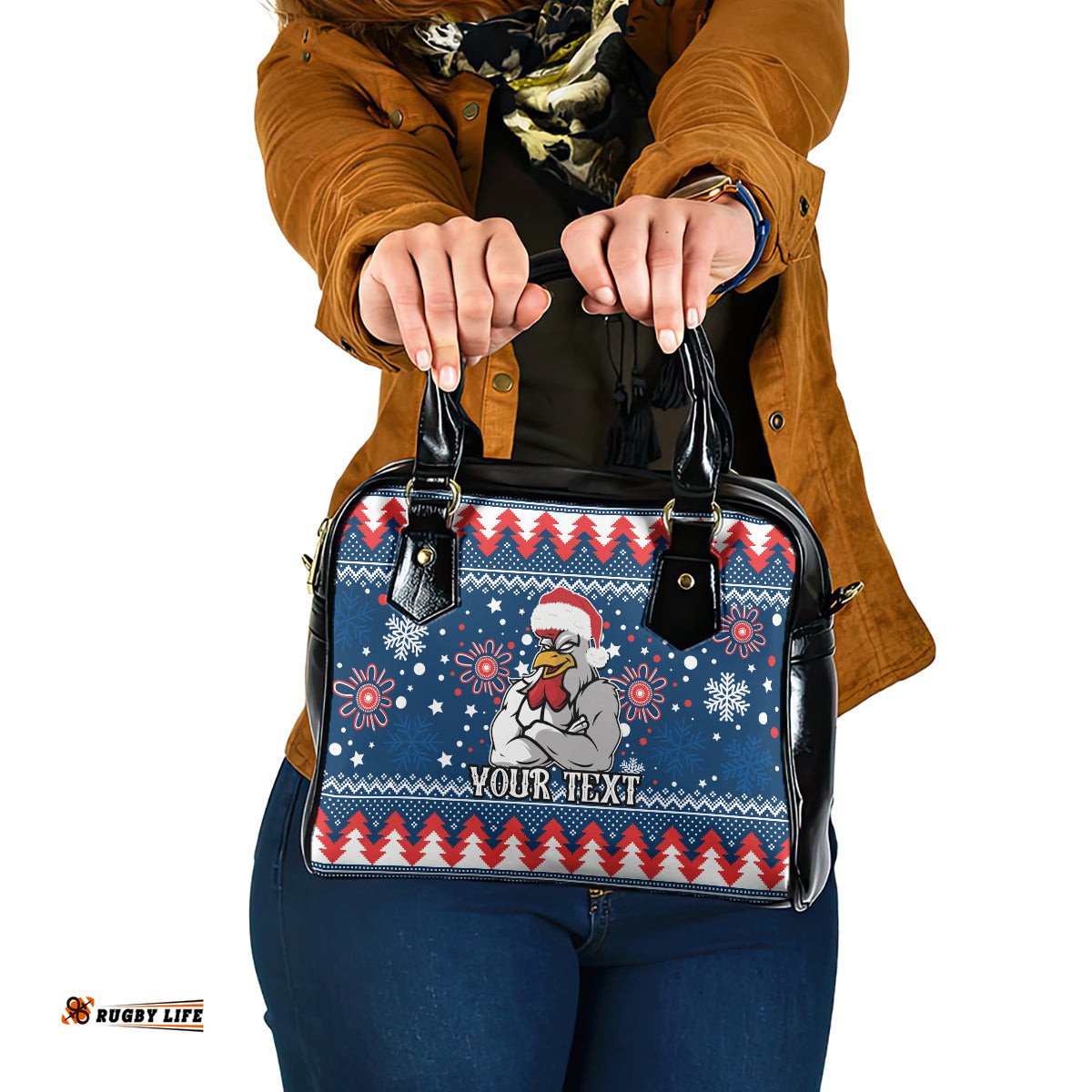Custom Roosters Rugby Shoulder Handbag Chirstmas Vibe 2023