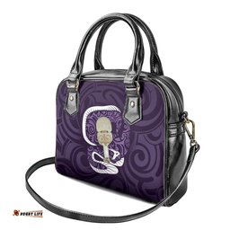 Purple New Zealand Eel Shoulder Handbag Aotearoa Maori Tuna With Kotiate Weapon