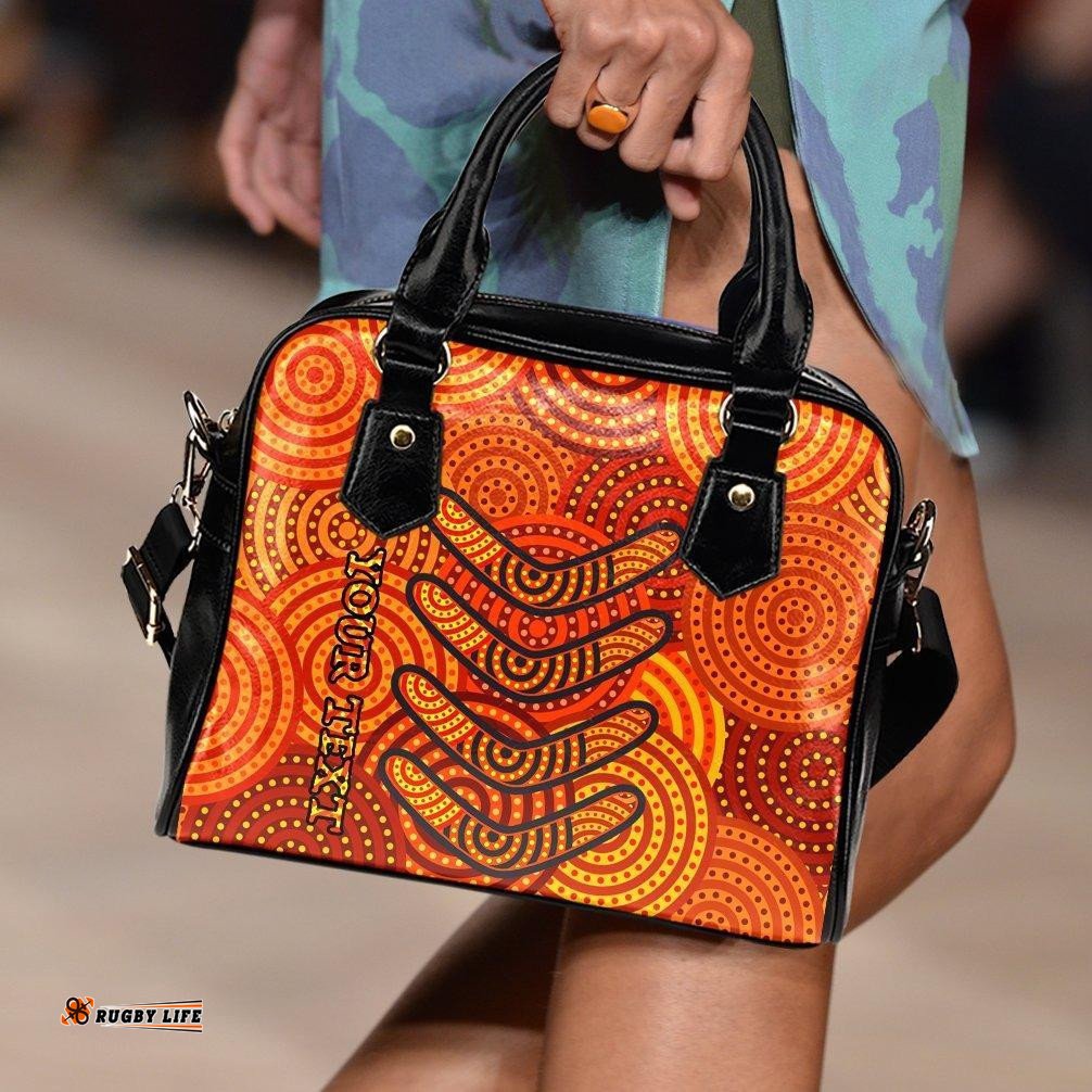 Aboriginal Personalised Shoulder Handbag - Aboriginal Boomerangs And Dot Circle