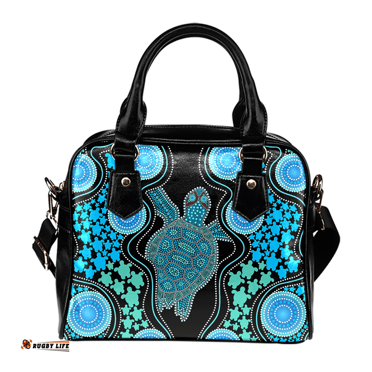 Indigenous Australian Aboriginal Aboriginal Art Color Turtle Inspired Green Shoulder Handbag