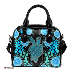 Indigenous Australian Aboriginal Aboriginal Art Color Turtle Inspired Green Shoulder Handbag
