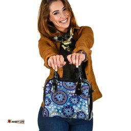 Indigenous Australian Aboriginal Blue Background With Traditional Aboriginal Dot Decoration Shoulder Handbag