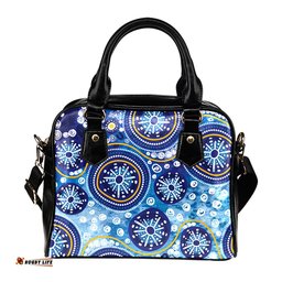 Indigenous Australian Aboriginal Blue Background With Traditional Aboriginal Dot Decoration Shoulder Handbag