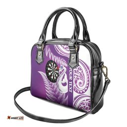 Personalised New Zealand Darts Shoulder Handbag Aotearoa Fern Mix Paua Shell Manaia - Purple