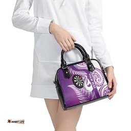 Personalised New Zealand Darts Shoulder Handbag Aotearoa Fern Mix Paua Shell Manaia - Purple