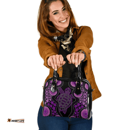 Indigenous Australian Aboriginal Aboriginal Art Color Turtle Inspired Purple Shoulder Handbag