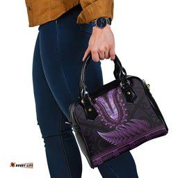Purple African Dashiki With Aotearoa Maori Shoulder Handbag Paua Shell Mix Silver Fern