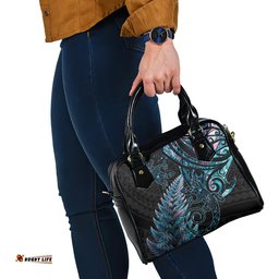 New Zealand Lizard Shoulder Handbag Silver Fern Aotearoa Maori With Paua Shell