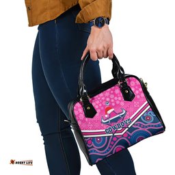 Custom Cowboys Rugby Christmas Shoulder Handbag Merry Xmas 2023 Mix Aboriginal Art Pink Version