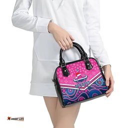 Custom Cowboys Rugby Christmas Shoulder Handbag Merry Xmas 2023 Mix Aboriginal Art Pink Version