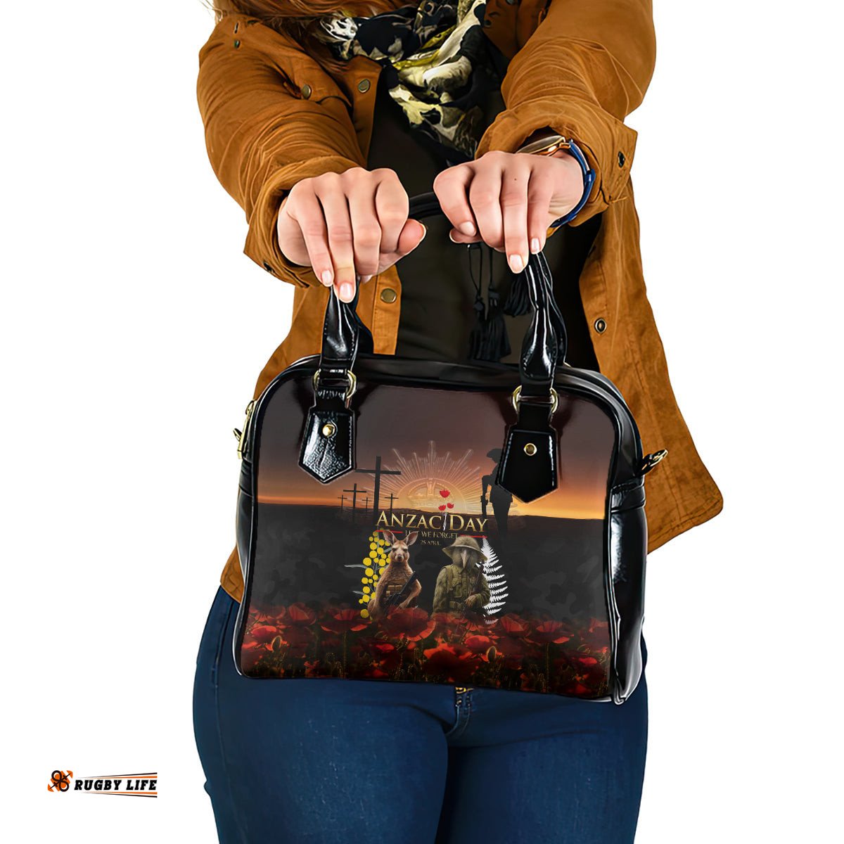 New Zealand and Australia ANZAC Day Shoulder Handbag Kiwi Bird and Kangaroo Soldier