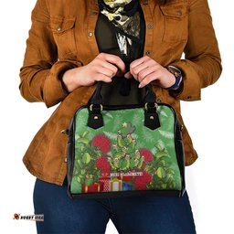 Kakapo New Zealand Christmas Shoulder Handbag Meri Kirihimete Pohutukawa - Green Color