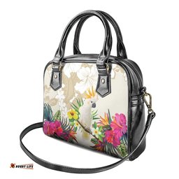 New Zealand Cacatua Galerita Shoulder Handbag Aotearoa Cockatoo Tropical Flowers