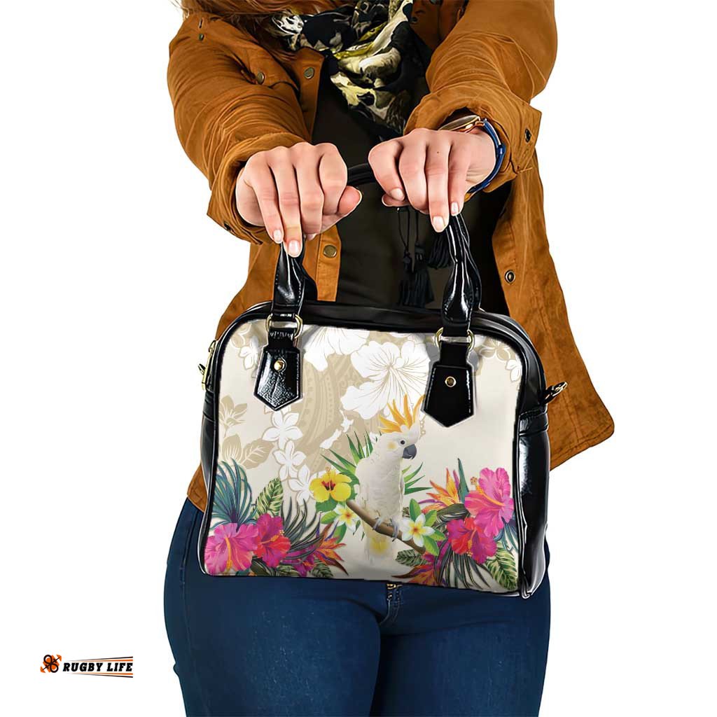 New Zealand Cacatua Galerita Shoulder Handbag Aotearoa Cockatoo Tropical Flowers